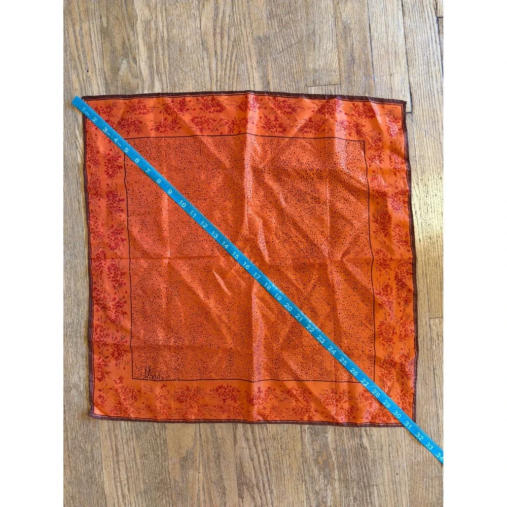 VTG 1970 Vera Neumann Orange Silk Scarf Floral Speckled Square Neckerchief 22x22